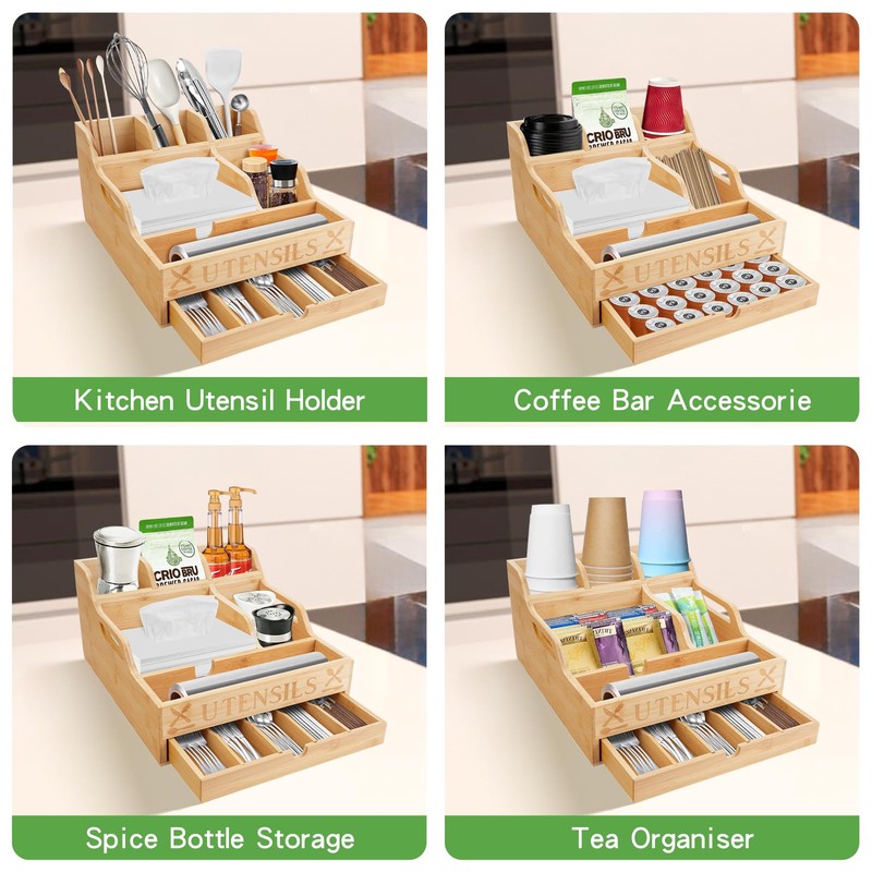 Kitchen Utensil Holder with Drawer, Farmhouse Spatula Organizer for Countertop,Large