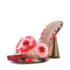 Betsey Women's Blondee Heeled Sandal, Red Green Floral, 11