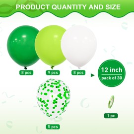 Green White Balloons, Ousuga 30 pcs 12 Inch Matte White Lime Green Confetti Latex Balloons Set For Boys Men Birthday Jungle Safari Baby Shower Wedding Anniversary Engagement Dinosaur Party Decorations