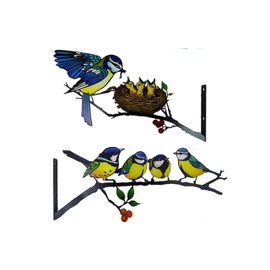 Yoohspoe 2 Pcs Metal Hummingbird Sculpture on Branch with Birdhouse 3D Colorful Wall Art Decor for Garden & Patio Indoor Fence Decorations Outdoor Unique Yard Ornament (Eight Birds)