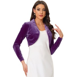 Allegra K Women's Velvet Bolero Cocktail Open Front Velvet Crop Jacket Elegant Festive Shrug, purple