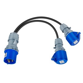 vapourd 32A Plug to 2 x 16A Sockets, 2 Way Hookup Converter Cable, Splitter Distributor Generator Caravan Adapter 230V IP44