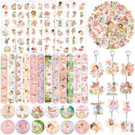 98PCS Fairy Party Favors Fairy Birthday Decorations with Woodland Fairy Slap Bracelets Fairy Stickers Fairy Badge Fairy Keychains Fairy Tattoos for Fairy First Birthday Party Supplies Gifts