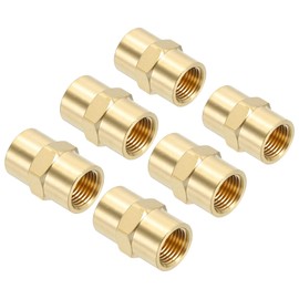 PATIKIL 1/8" x 1/8" Brass NPT Coupler, 6 Pack Female Hex Head Pipe Fitting Coupling for Home Plumbing Pipes Shower Head Bases Coupling, Gold