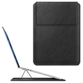 Fintie Sleeve Case for MacBook Air 15.3 M3 M2 A3114 A2941/MacBook Pro 16 A3403 A3186 A2991 A2485 A2780 A2141/MacBook Pro 15 A1707 A1990 - PU Leather Slim Bag Cover with Stand Feature (Black)