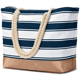 oscaurt Beach Bag, Tote Bag with Zip, Large Shopper Bag, Waterproof Swimming Bag, Travel Bag, Women's Handbag, Shoulder Bag, Gifts for Women, Dark blue stripes