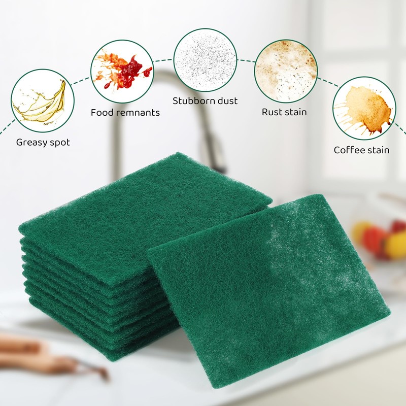 10 PCS Heavy Duty Scour Pads,Green Scrub Pads,Diamond Sponge Cleaning