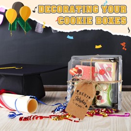 Yaomiao 24 Sets Graduation Charcuterie Boxes with Ropes and Cards Cardboard Food Box with Clear Lids Disposable Paper Bakery Treat Boxes Square Dessert Box for Graduation Decorations Party Supplies