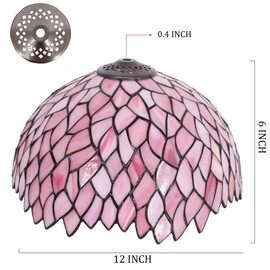 Tiffany Lampshade Replacement Only 12 Inch Pink Stained Glass Leaf Wisteria Style Lamp Shade Decorative for Table Desk Lampshade Replacement