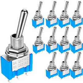 Gebildet MTS-103 Blue Mini Toggle Switch 125 VAC 6 A, 3 Pin 3 Position On/Off/On Switch for Car Marine Vehicles Toggle Switch Pack of 12
