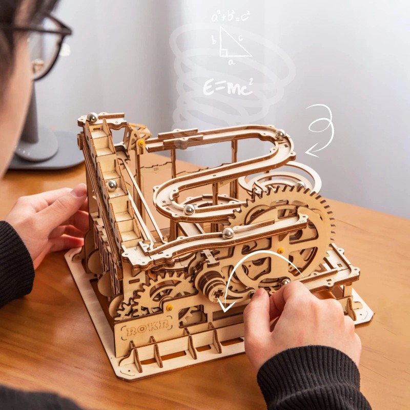 ROKR 254Pcs Marble Run 3D Wooden Puzzle With Waterwheel And