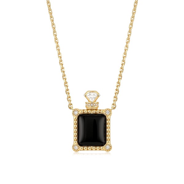 MYEARS Gold Necklace for Women Perfume Bottle Pendant Gemstone Black