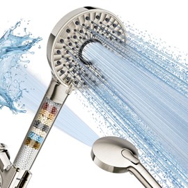 Magichome Filtered Shower Head with Handheld, High Pressure 10-Spd Detachable Chrome Showerhead with Stainless Hose, Water Softener Filter Beads for Hard Water - Remove Chlorine, Brushed Nickel-Silver