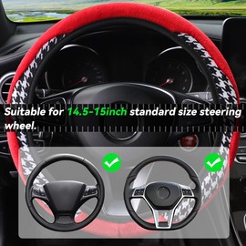 Bittwee 15 Inch Car Steering Wheel Cover, Warm Fluffy Anti-Slip Breathable Sports Style Automotive Steering Wheel Protector for Man Woman Girls, Universal for Vehicles SUV Truck RV（Red）