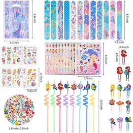 Aosevar 122 Mermaid Party Favors for Birthday Supplies Straw Bubble Wand Slap Toys Keychain Sticker Toy Gift Prize Goodie Bags Stuffers Kids Decorations Mermaid Birthday Party Favors