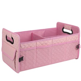 JiatuA Car Trunk Organizer for SUV, Car Storage Organizer Collapsible Multi Compartment Container Box, Adjustable Car Accessories for Women/Men, Large Pink