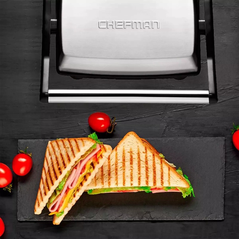 Chefman Parrilla Panini Prensa Chefman Rj02-180-4-r Apertura 180° Color Negro