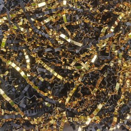 4OZ Crinkle Cut Paper Shredded Paper for Gift Box Baskets Filler, Black and Gold Crinkle Cut Paper Shred Filler Confetti for Packaging