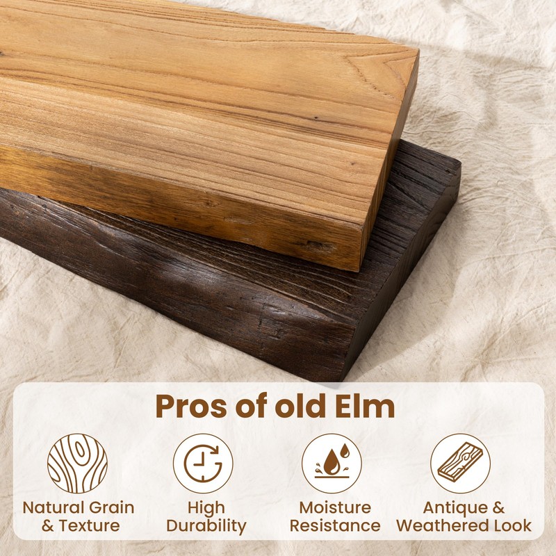 Live Edge Elm Wood Floating Shelves, 36 Inch Long Wall
