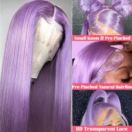 Dark Purple Lace Front Wigs Human Hair for Women,13x4 HD Transparent Deep Lilac Lace Frontal Straight Human Hair Glueless Wigs Pre Plucked with Baby Hair 150% Density 20 Inch