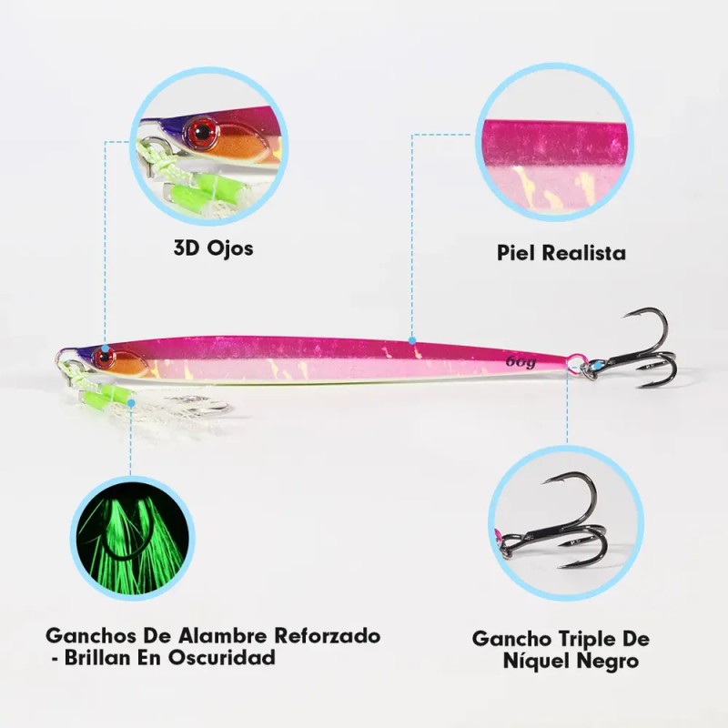 5 Pcs Jigs Luminosos 60g Señuelos Pescar Grante Lance Largo