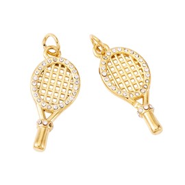 Cheriswelry 2Pcs 18K Gold Plated Cubic Zirconia Pendants Gold Tennis Racket Charms Ball Game Sports Charms 24x10.5x3mm for DIY Earring Bracelet Jewelry Making