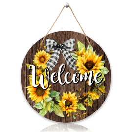 Welcome Decor, Welcome Hanging Sign For Front Door, Sunflower Door Sign With Rope For Outdoor Porch -03