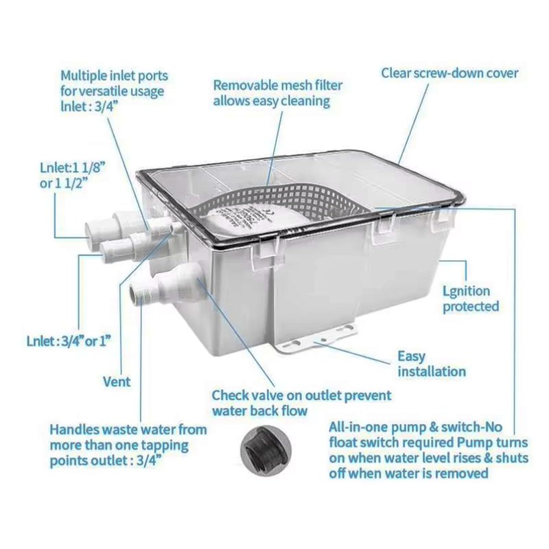 SAILINGFLO Marine Shower Sump Pump Kit System Drain Box-12V 750GPH