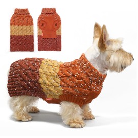 KYEESE Dog Sweater Color Block with Fuzzy Thread Knitted Turtleneck Dog Knitwear with dots in a Variety of Colors for Small Dogs Fall Winter Puppy Sweater, Brown, XS