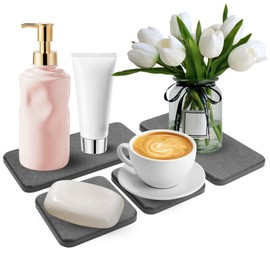 Pack of 4 Water Absorbent Coasters, Diatomite Coasters, Water Absorbent Stone, Water Absorbing and Dehumidifying for Hand Soap, Cups, Toothbrushes, Soaps