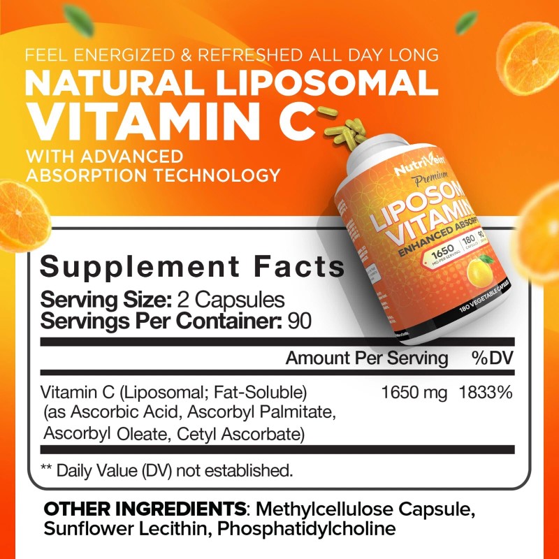 Nutrivein Liposomal Vitamin C 1650mg -180 Capsules - High Absorption