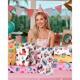 Pineraap 12 Sheets Nail Art Wrapping Paper, Manicure Gift Wrap Paper with Nails Polish Bottles & Salon Scenes, Folded Flat Paper for Nail Art Lovers Birthday DIY Crafts, 19.7 x 27.6 Inch