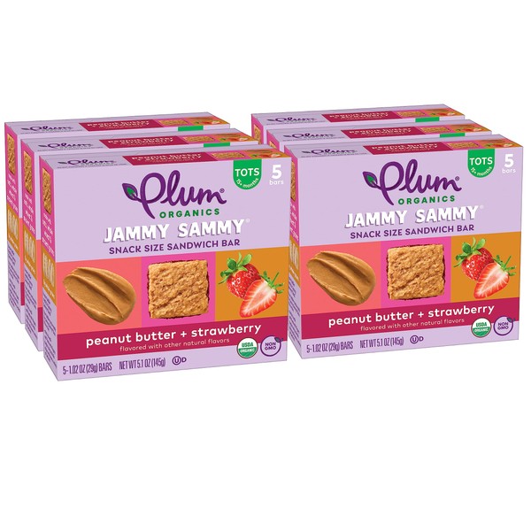 Plum Organics | Jammy Sammy Snack Bars | Organic Toddler & Kids Snacks | Peanut Butter & Strawberry | 1.2 Ounce Bar (30 Total) | New Look, Packaging May Vary