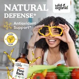 Wild & Organic Pine Bark Extract Tincture - Antioxidant Support - Pinus Pinaster Supplements - French Maritime Bark Liquid Drops - 2-Month Supply - Vegan, Alcohol & Sugar-Free - 2 fl oz