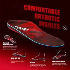 VALSOLE Orthotic Insole for Men Women,Plantar Fasciitis Arch Support Insole,for Flat Feet,Metatarsalgia,Heel Pain,Shock Absorption Comfortable Inserts (Red and Black, UK-4-23.6cm(9.3in))