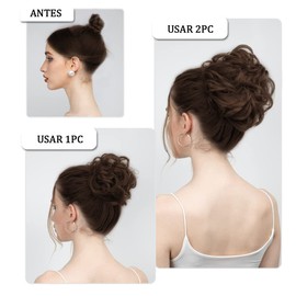 2 Piezas Extension de Cabello Moño Desordenado, Cabello Postizo Natural, Con Ondas Elásticas, Simulado Cabello Con Banda Elástica, Embellecer el Cabello, Perfecto Para Mujeres y Niñas(Marrón1)