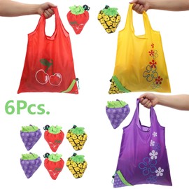 YANJIY Shopping Bag, Pack of 3 Fruit Shape Cute Tote Bag, Foldable Cherry Grape Pineapple Shopping Bag, Reusable Storage Bag, Lightweight Bags for Storage, Shopping, Travel, Red cherry, purple grape,