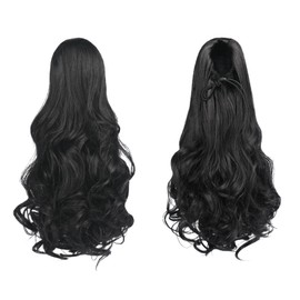 FESHFEN Drawstring Ponytail Extension, 15 inch Classic Loose Curly Wavy Synthetic Pony tails Hair Extensions Hairpieces for Women, Black