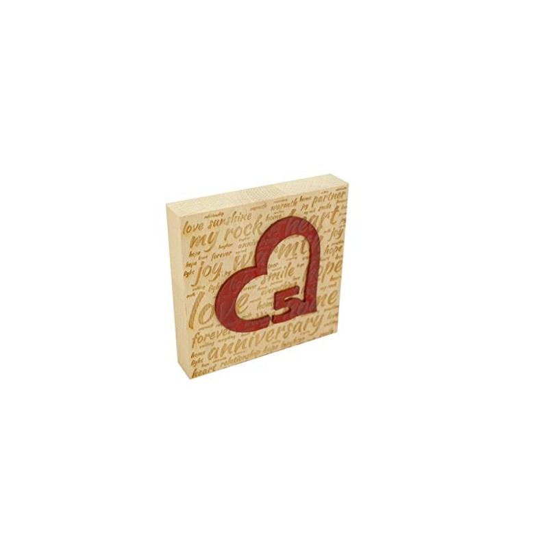 5th Wedding Anniversary Word Art Beech Block With 5 Year