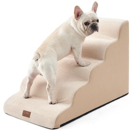 COZY KISS COZY KISS Wide Dog Stairs for Large Dogs 19.7" Width, Dog Step for Small Dogs, Puppy or Cat, Medium Pet Ramp for High Bed or Car, High Density Foam Ladder, 19.7x33x22.4 in, Stable, 5 Step, Beige