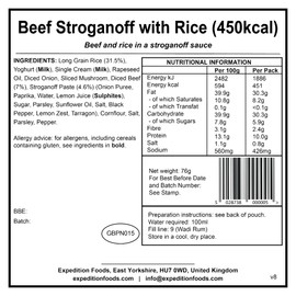 EXPEDITION FOODS Beef Stroganoff with Rice (Single Serving / 450KCAL) | Freeze-Dried Camping & Hiking Food
