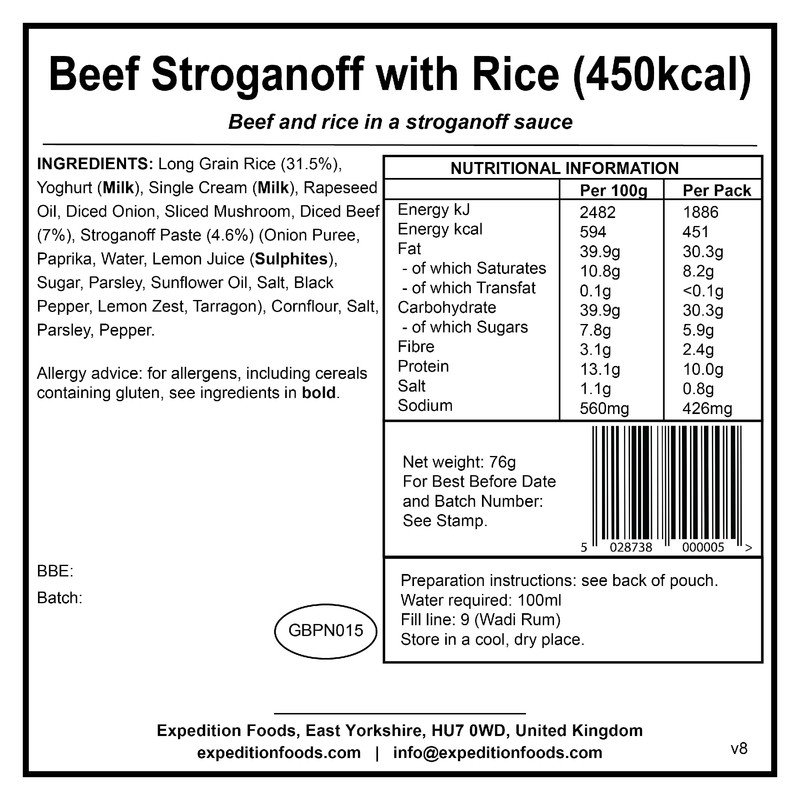 EXPEDITION FOODS Beef Stroganoff with Rice (Single Serving / 450KCAL)