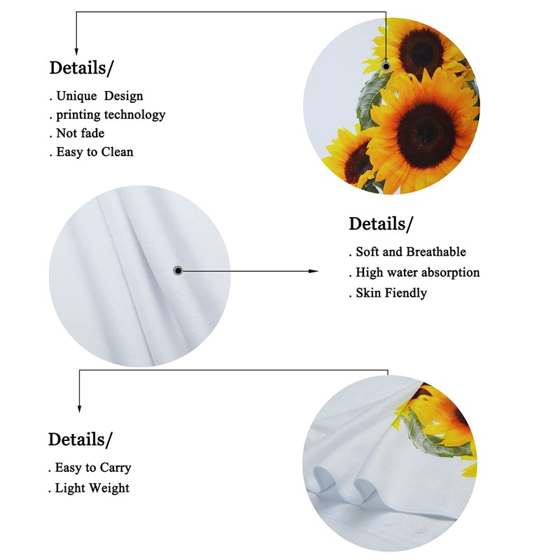 IUOCFER Blooming Sunflower & Green Leaves Hand Towels, Floral Decorative