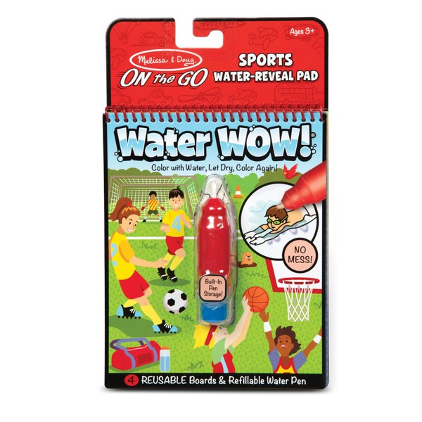 Melissa & Doug On The Go Water Wow! Reusable Water-Reveal Coloring Activity Pad – Sports - Party Favors, Stocking Stuffers, Travel Toys For Toddlers, Mess Free Coloring Books For Kids Ages 3+