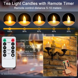 Esup Rechargeable Tea Lights Candles 12pcs Flameless Flickering Candles with Remote Control Timer & Charging Base, Decoration Parties, Weddings, Bar, Family, Dinner Outdoor Picnic