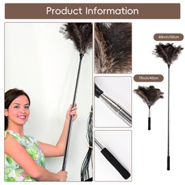 THARAHT 1PCS Extendable Ostrich Feather Duster - 40 inches Fluffy Long Handle Reusable for Cleaning Ceiling Fan,Pendant lamp, High Ceiling, Blinds, Furniture Feather Duster