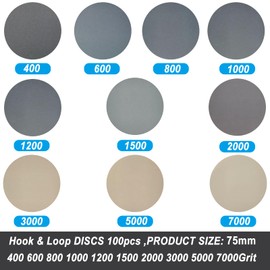 Wanmutrun 75MM Waterproof Sandpaper Hook and Loop 100pcs Grit 400 600 800 1000 1200 1500 2000 3000 5000 7000 Silicon Carbide Discs Suitable for Small Polishing Machines