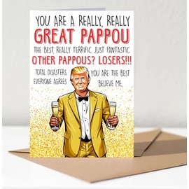 MarissaKay99 Donald Tru Card For Pappou - President Says You Are A Really Great Pappou Trust Him Card - Birthday And Father's Day Greeting Cards From Children And Grandchildren