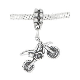 LGU Sterling Silver Oxidized 3D Dirt Bike Dangle Bead Charm