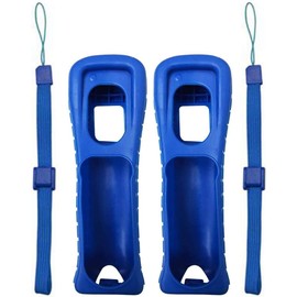 2 x Silicone Skin Case Cover with Hand Wrist Strap for Wii Remote Controller (Blue)